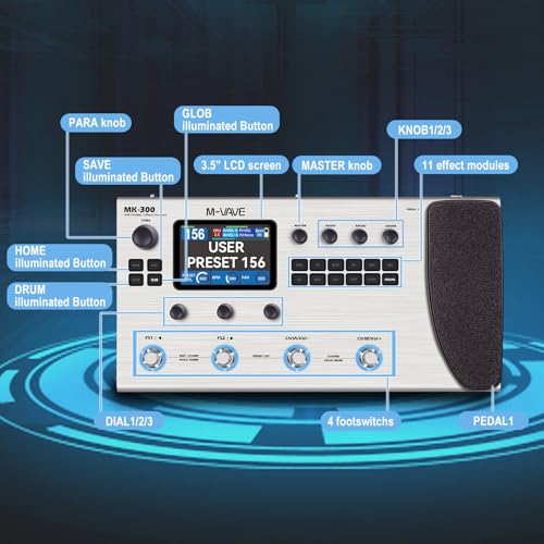 M-VAVE MK-300 Guitar Bass AMP Modeler & Effects Processor with 320+ Effects, 160 Presets, Looper, Drum Machine, USB/BT 10H Battery for Live/Recording