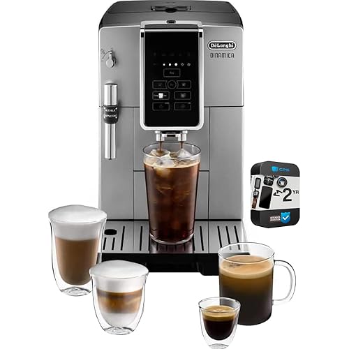 Delonghi ECAM35025SB America Dinamica Fully Automatic Coffee and Espresso Machine (Renewed) Bundle with 2 YR CPS Enhanced Protection Pack