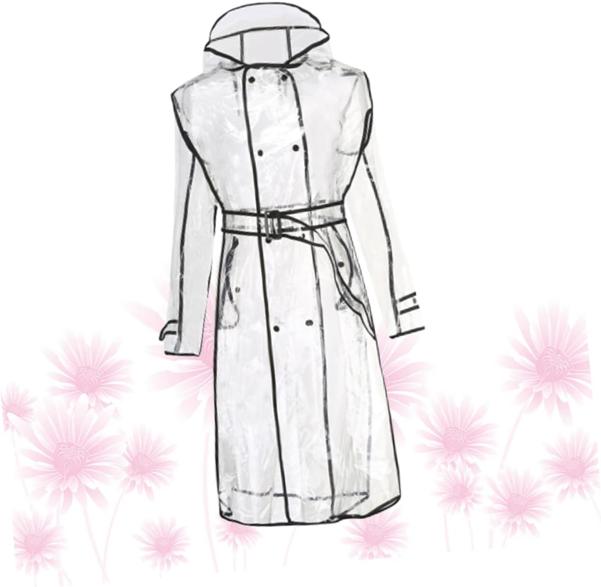 BESTYASH Rainwear Women Hooded Raincoat Belt Lightweight Slicker Mid-long Raincoat