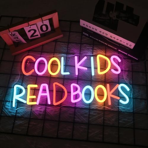 Image of Cool Kids Read Books Neon Sign Reading Corner for Kids Neon Signs for Wall Decor LED Light Library Classroom Book Club Christmas Gift for Teens