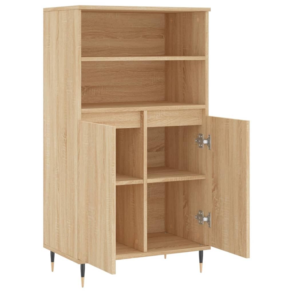 Highboard dąb Sonoma 60 x 36 x 110 cm, materiał drewnopochodny z metalowymi nóżkami, kredens do salonu, komoda z szufladami, szafa, schowek, szafa na ubrania, alternatywna, komody i kredensy