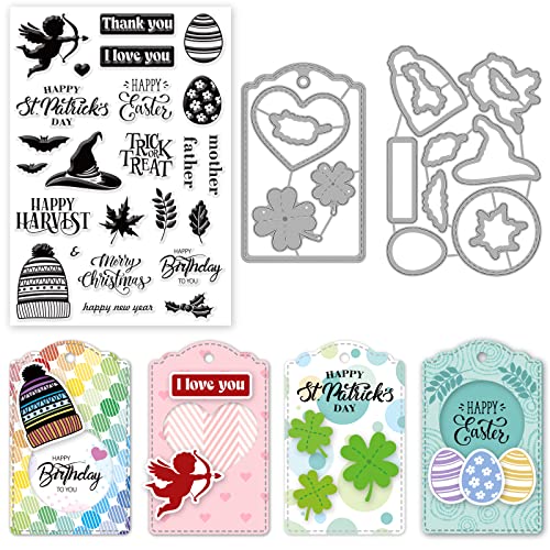INFUNLY Feliz Navidad,Juego de sellos y troqueles transparentes para hacer tarjetas, etiquetas, troqueles, plantillas para bricolaje, feliz año nuevo, sello transparente de goma transparente Cover