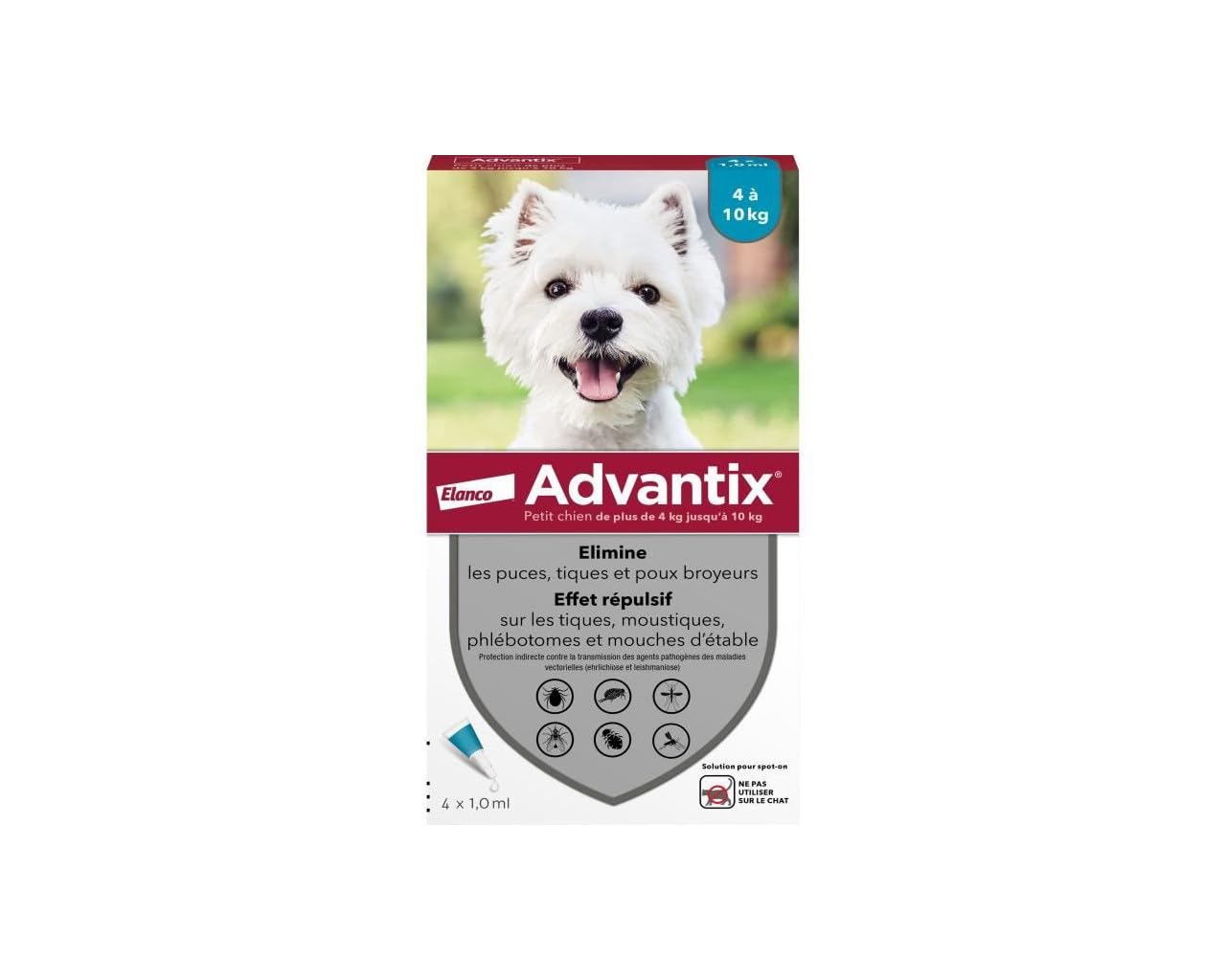 Advantix 4 pipettes antiparasitaires - pour Petit Chien de 4 a 10kg