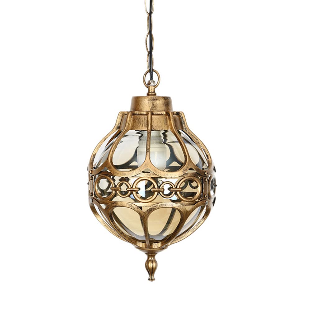 LYMSXAZOU Vintage Outdoor Waterproof Pendant Lights - Industrial Aluminum & Glass Chandelier E27 Retro Spherical Lantern Adjustable Ceiling Lighting for Villa Garden
