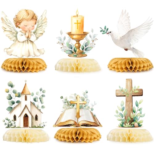 Decoration Bapteme Fille, Decoration Communion 6 Pièces Deco Bapteme Garcon Centres de Table en Nid d'abeille, Deco Communion Souvenir Décoration de Table...