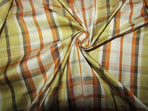 Tissu soie Dupion marron vert crème 137 cm au mètre pour couture robe