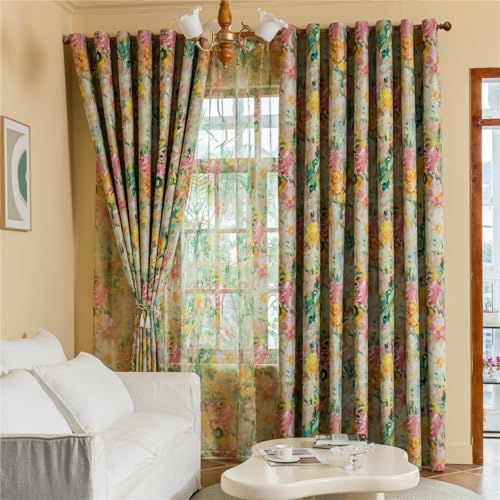 GYROHOME Colorful Oil Painting Floral Printed Room Darkening Curtains Grommet
