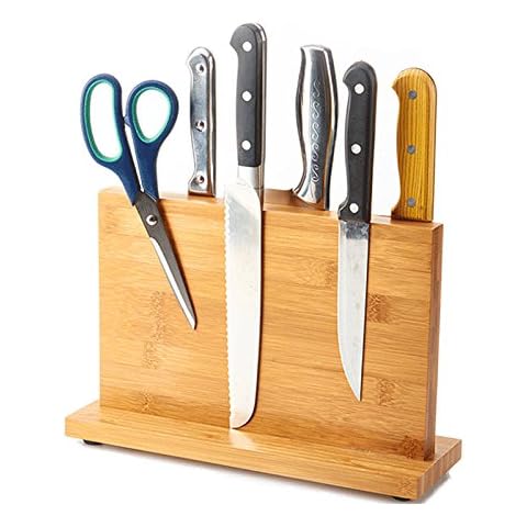 HANZIUP Bamboo Knife Magnetic Block Holder Storage Stand, Kitchen Knives Organizer - For Home Kitchen or Restaurant Cover