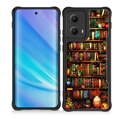CICPLKSE Magnetic for Moto Edge 2024 Case,[Full Camera Protection] [Compatible with Magsafe] [Military Grade Protection] Bumper for Motorola Moto Edge 2024 6.6",Library Bookshelf