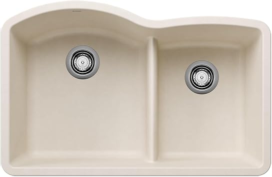 BLANCO 443065 Diamond 60/40 Low Divide Double Bowl Kitchen Sink, 32" L X 21" W - Soft White