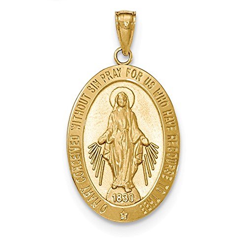 14K Yellow Gold Blessed Virgin Mary Miraculous Medal Pendant Charm #TOP6