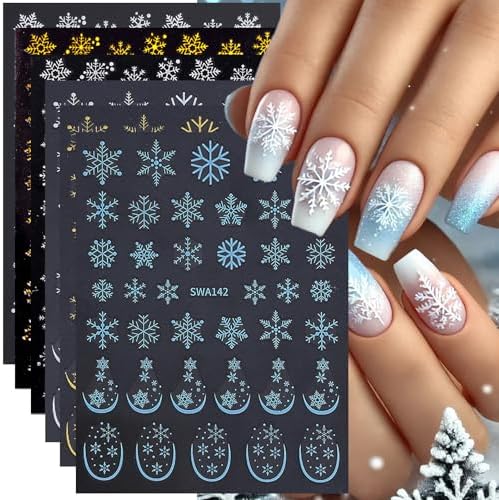 Snowflake Nail Art Stickers Christmas Snowflake Nail Decals 6PCS ...