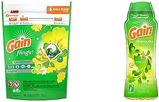 Gain flings! Liquid Laundry Detergent Pacs, Original, 35 count & Gain Fireworks In-Wash Scent Booster Beads, Original, 570 g
