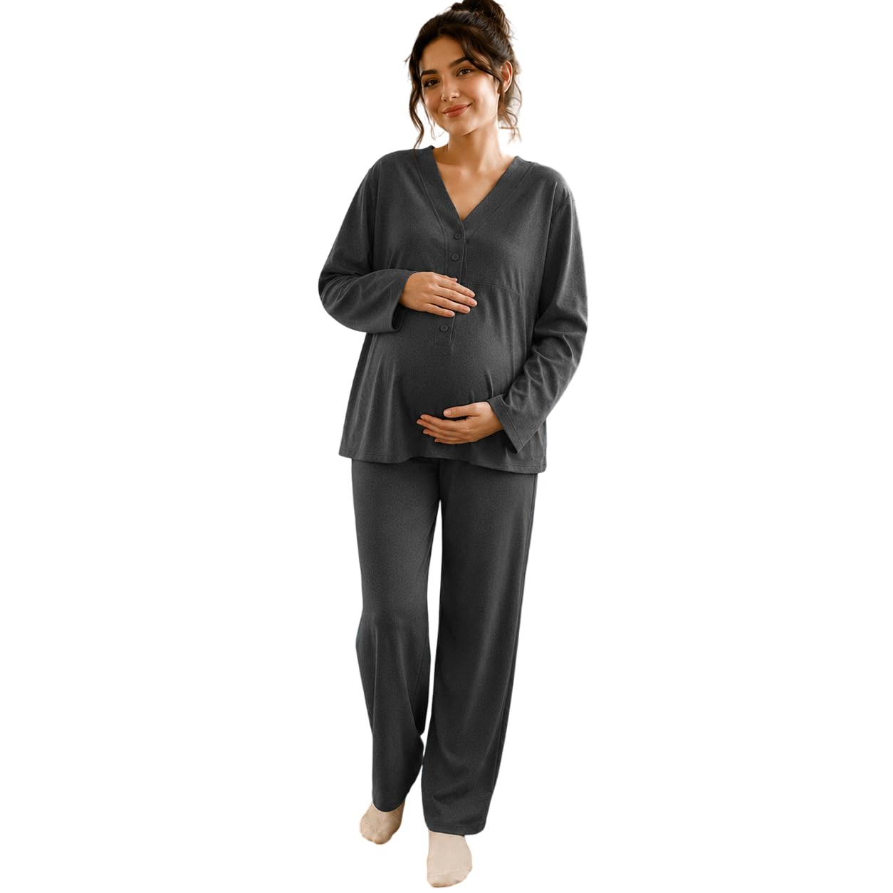 Celary Womens Korean Maternity Pyjama Sets | Soft Cotton Blend Nursing Sleepwear for Pregnancy & Breastfeeding |Breastfeeding Friendly Front Open Top & Soft Pants