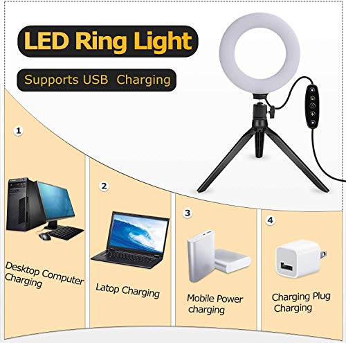 image for Gincleey LED Ring Light Stand 6“,11 Level Brightness 5 Colors Selfie