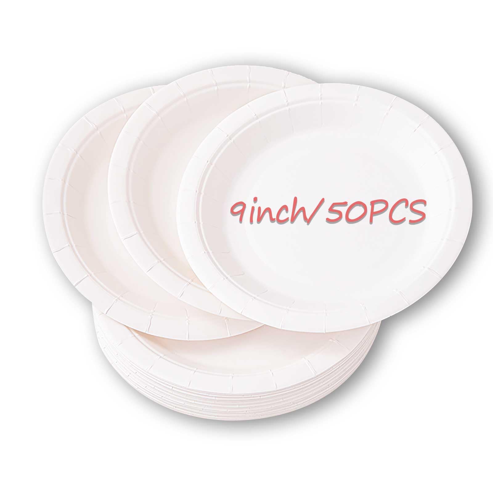 Inshoney 50pcs Paper Plates Disposable Dishes Party Plates White 9inch Compostable, Everyday Plated Freezer Safe for Parties & Events