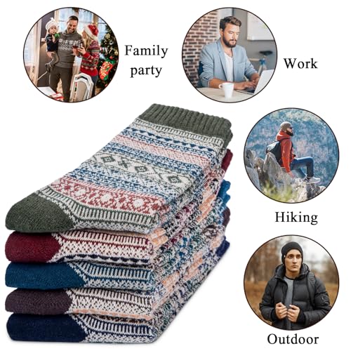 Mens Wool Socks for Winter Thick Warm Hiking Sock Soft Casual Nordic Boot Socks4