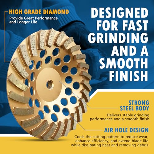 7" Diamond Grinding Wheels for Concrete or Masonry, 12 Turbo Segments, #30/40 Grit, Medium Bond, 5/8"-11 Arbor