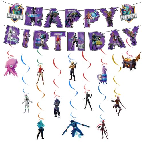 Game Birthday Banner Party Decorations-14Pcs Video Game ParTy DecorationS Gaming Birthday Banner Bunting Garland and Hanging Swirls Decorations Party Pack for Gamers Theme BirthDay Supplies