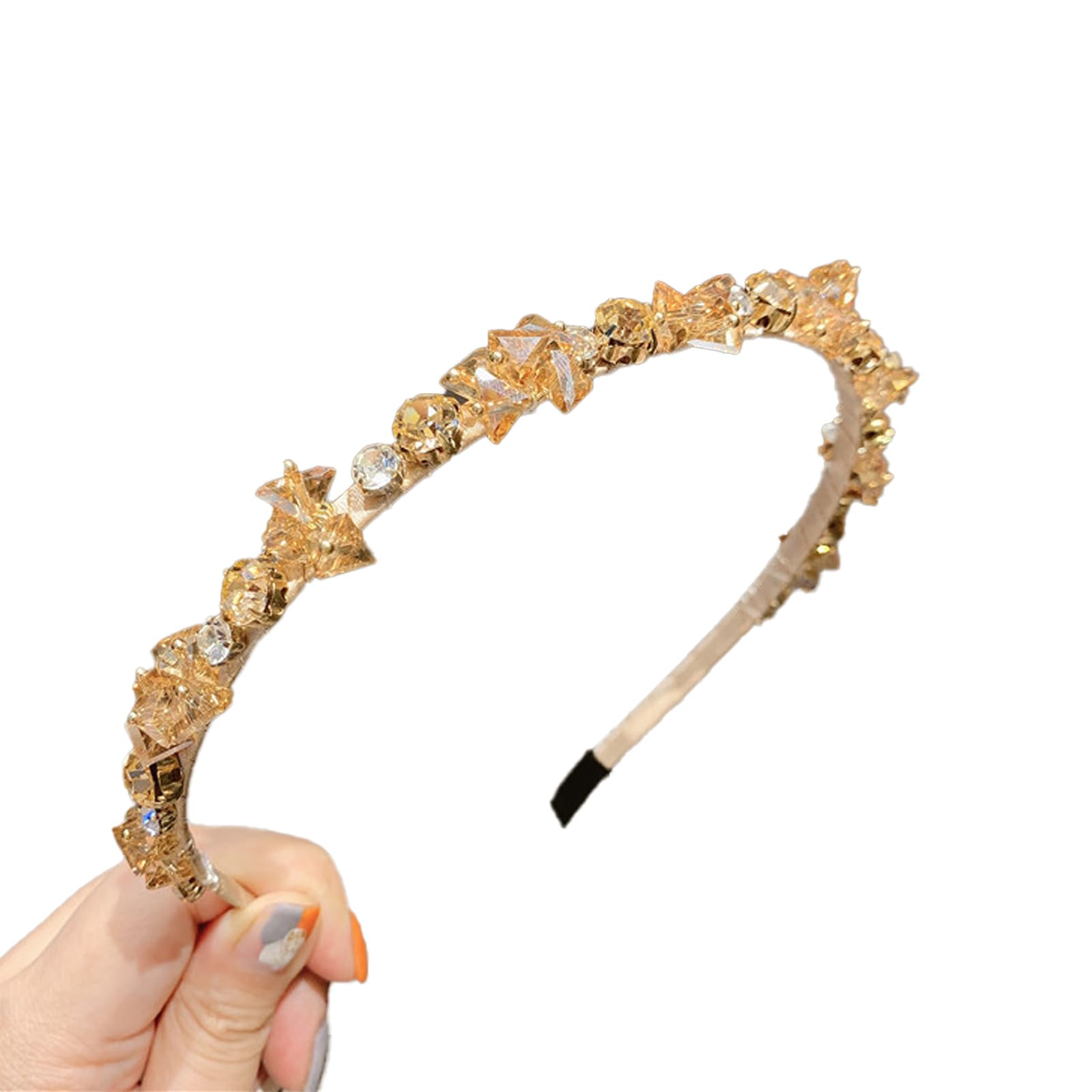 Qiwenr Crystal Headband, Crystal Side Headband, Pink Rhinestone Hair Bands, Great Headpiece for Prom Party