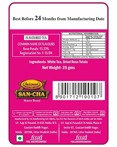 Image of Sancha Tea Boutique Rose White Tea (25X3 Cups), Pure Tea Buds blended with real Rose Petals, Worlds Healthiest Tea, Silver Needles White Tea