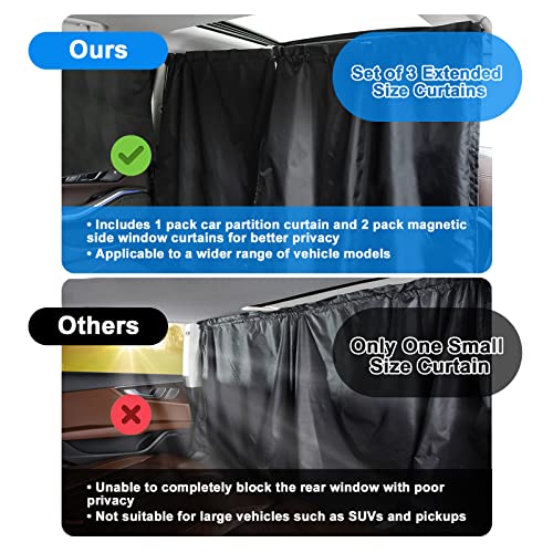 Set Of 3 Car Privacy Curtains, 1 Rear Seat Car Curtains & 2 Car Window Shades For Side Window, Black Car Divider Curtain And Car Window Curtains For Camping Travel Nap Sleeping #TOP6