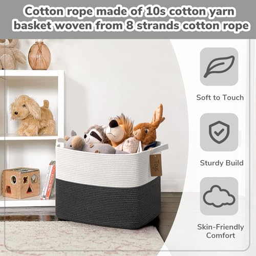 Image of Goodpick 50L Large Woven Rope Storage Basket, Rectangle, Dark Gray | 18 inch x 14 inch x 12 inch Decorative Gift Basket for Living Room & Nursery Organization, Fits Blanket & Toy Storage, Writable Label