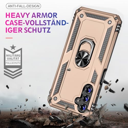 Image of for Samsung Galaxy S24 FE Case with Screen Protector, Military Grade Rugged Shockproof Galaxy S24 FE 5G Heavy Duty Protective Cover for Samsung S24 FE Magnetic Ring Kickstand Phone Case (Gold)