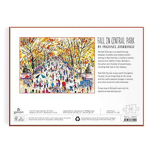 Galison - Puzzle de 1000 piezas Fall in Central Park para adultos, ilustrado por Michael Storrings, otoño, paisaje urbano, tamaño terminado 27" x 20" miniatura 2