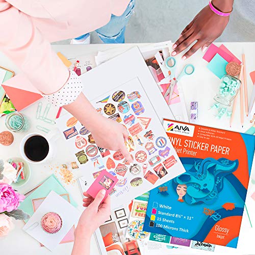 Limia'S Care LC-PVSP15G Printable Vinyl Sticker Paper For Inkjet Printer - Glossy White - 15 Self-Adhesive Sheets - Waterproof Decal Paper - Standard Letter Size 8.5 Inchx11 Inch thumb #2