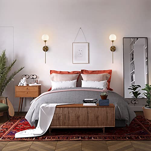 Kco Lighting Modern Milk Glass Wall Mounted Light Gold Long Sconces Wall Lighting Globe Ball Round Wall Lamp Bathroom Bar Stairway Wall Light Fixture Brushed Brass Wall Sconce (White) #TOP5