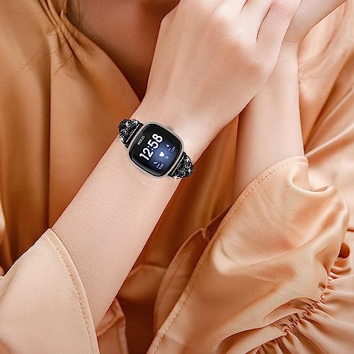 Gimuk Straps Compatible with Fitbit Versa 4/Sense 2 Strap for Women Metal Stainless Steel Wristband Adjustable Bling Diamond Replacement Strap Band Bracelet for Fitbit Versa 3/Sense (Black) - Image 4