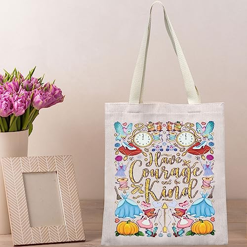Bolso tote de lona con diseño de zapatilla de cristal de Cenicienta para fans de cuentos de hadas, regalo inspirador 'Ten valor y sé amable' miniatura 6