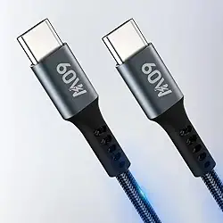 Cabo USB-C 2 metros Tipo C Turbo 60W Ultra Rapido Nylon Trançado e Reforçado Android e Iphone Notebook Tablet Qualidade Premium Carregamento Transferência de Dados