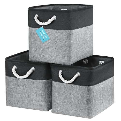 OrganiHaus Aufbewahrungsbox 28x28cm 3er-Set, Würfelkörbe aus Stoff mit Seilgriffen, Faltbare Aufbewahrungswürfel für Kallax Organizer… – Ansicht 1