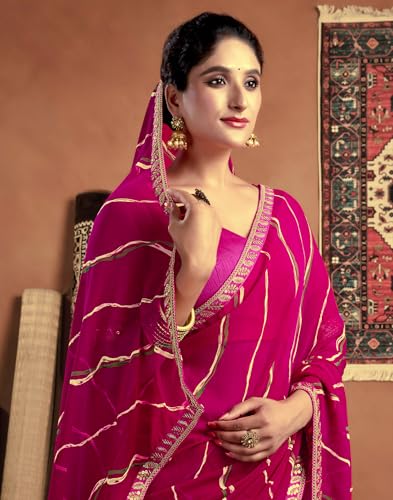 Image of SIRIL Women's Georgette Bandhani Printed Saree With Unstitched Blouse Piece