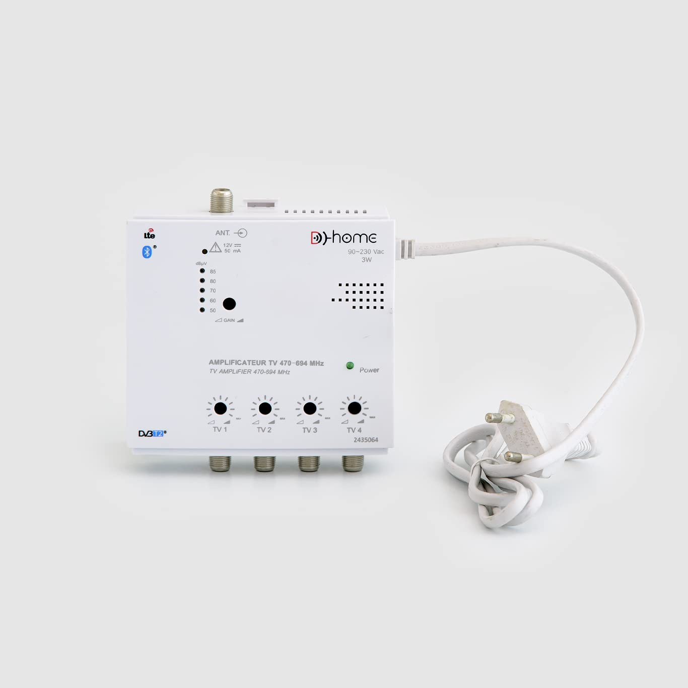 D-Home - Amplificatore TV TNT Interno 4 Uscite 26dB Filtrato 4G-5G, funziona con App TV Finder