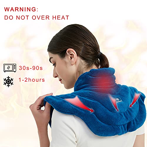 Image of Microwavable Heat Pad for Neck and Shoulders, Warm Compress Wrap, Blue | Weighted Moist Heat for Back, Relief Sore Muscle Stress Tension, Gift for Women
