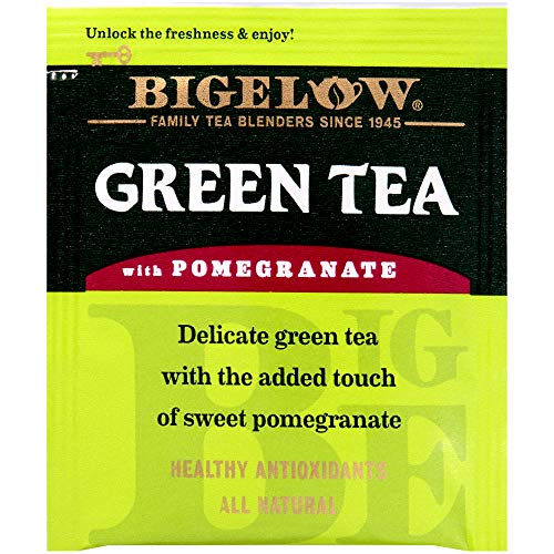 Image of Bigelow Tea Green Tea with Pomegranate 28-Count Box (Pack of 1) Premium Green Tea with Pomegranate Rosehips Hibiscus Antioxidant-Rich All Natural Medium-Caffeine Tea in Foil-Wrapped Bags