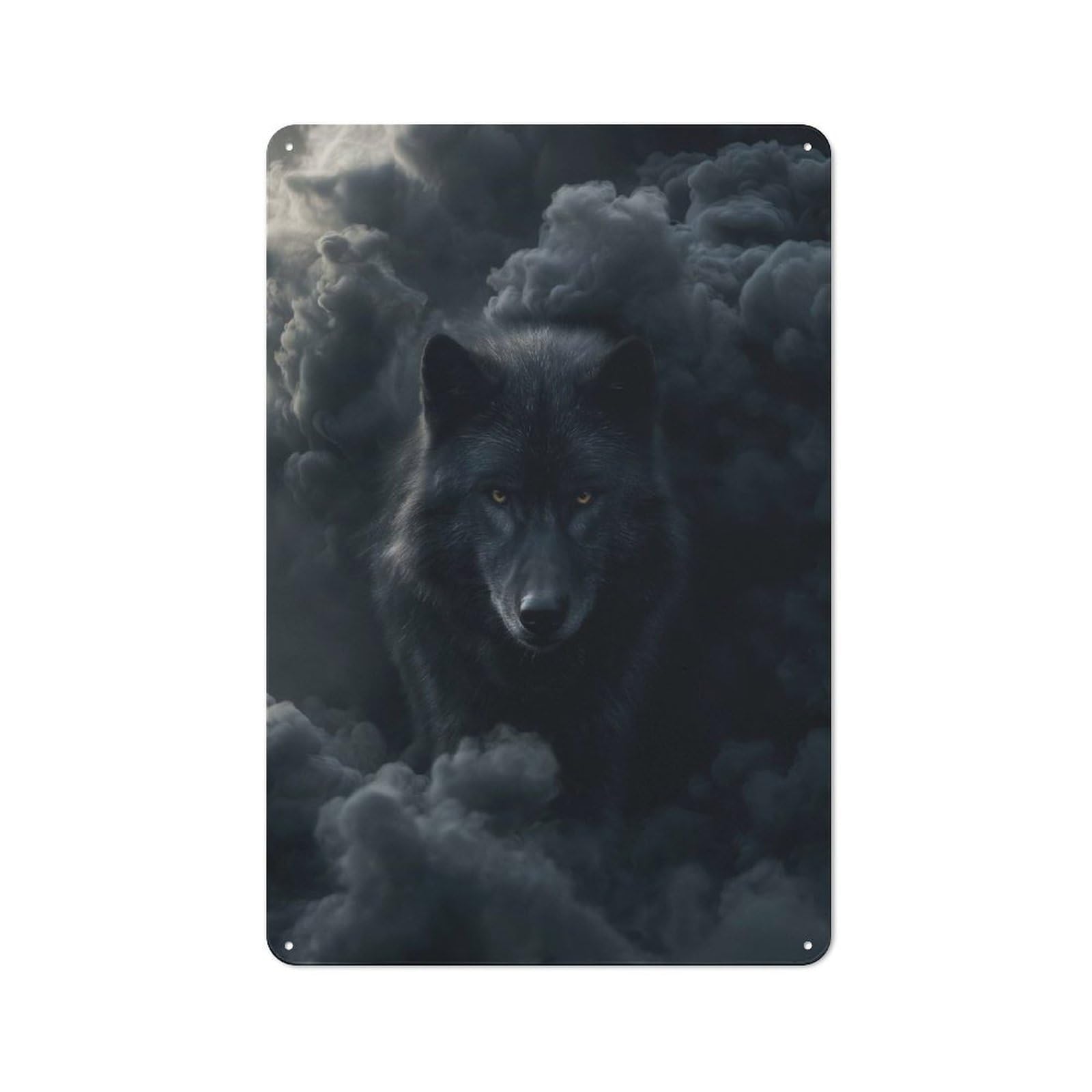 Junmoney Style-13 Tin Wall Plaque 30X20cm With Black Wolf In Smoky Atmosphere For Workshop Wall, With Clear Retro Wall Decor Character