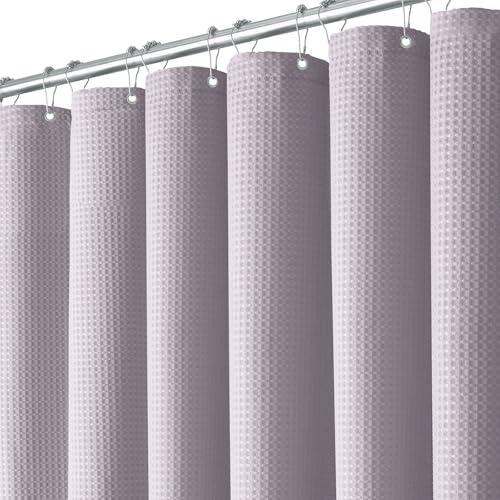 BTTN Duschvorhang Waffel 180x180 cm, Anti-Schimmel, Schwerer, innen mit wasserdichter Folie beschichtet, 12 Plastikhaken, beschwerter Saum Polyester-Duschvorhänge für Badezimmer, Lavendel/Helllila