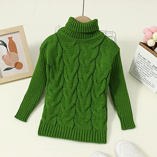 Baby Boys Girls Sweater Kids Cable Knit Turtleneck Solid Color Long Sleeve Chunky Warm Pullover Top (14, Green) #TOP1