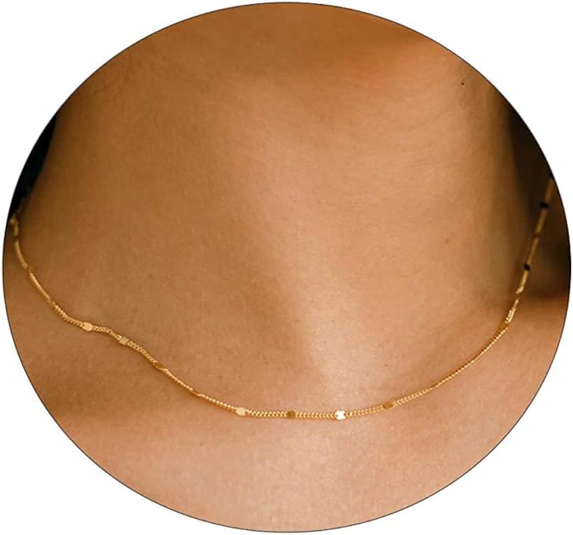 14K Gold/Silver Plated Satellite Choker Shining Dots Station Box Chain 3 Blue Beads Sparkle Chain Necklace Open Hearts Open Stars Link Chain Exquisite Jewelry