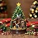 Christmas Tree Lighted Animated Rotating Adoration of The Magi Nativity Manger Scene, Musical Creche with Barn Animals Figurines LED Lights, Home Decor Gifts Festive Holiday Tabletop Decorations