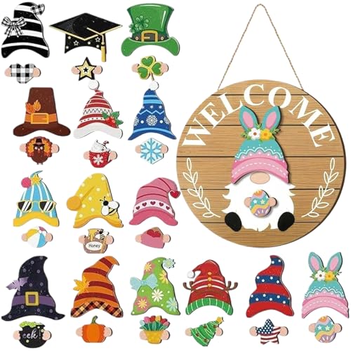 Letrero de para puerta delantera con gnomos de temporada para pared 2