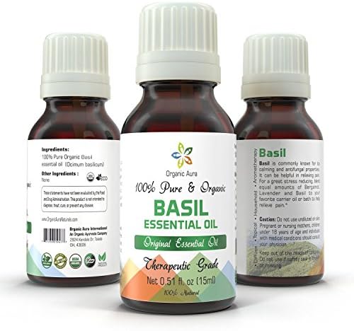 Organic Basil Oil - 15ml. Aromatherapy Essential Oil. USDA Certified Organic. 100% Pure, Original and All Natural. Ayurveda Grade.
