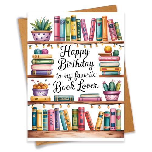 PEONYNFOX 킢o[Xf[J[h {̒ Happy Birthday To My Favorite Book Lover Bookish O[eBOJ[h - TCY 6.3C` x 4.7C`  Ntgt