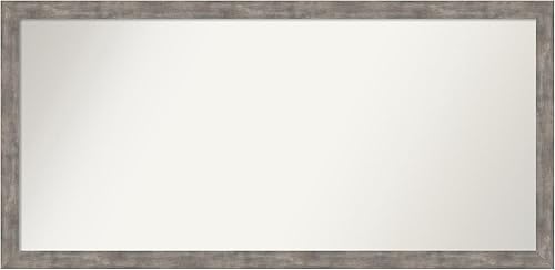 Amanti Art Silver Bathroom Mirror for Over Sink, 24x49 Custom Made Marred Pewter Rectangle Vanity Mirror, Oversize Casual Wood Frame, Hangs