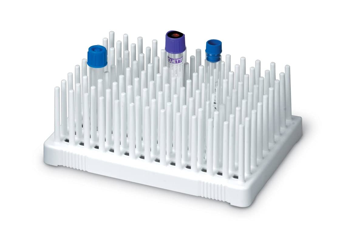 Heathrow Scientific HS24312A Peg Tube Rack, 96 Wells, Polypropylene, 10 to 13 mm, White (Pack of 2)