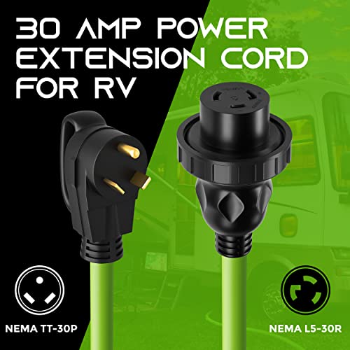 Gearit 30-Amp Rv Power Extension Cord (25 Feet) 3-Prong Nema Tt-30P To L5-30R - Twist Locking Adapter, 125-Volt 10/3 Stw 10Awg Gauge 3C, Rv Trailer Campers, Etl Listed #TOP1